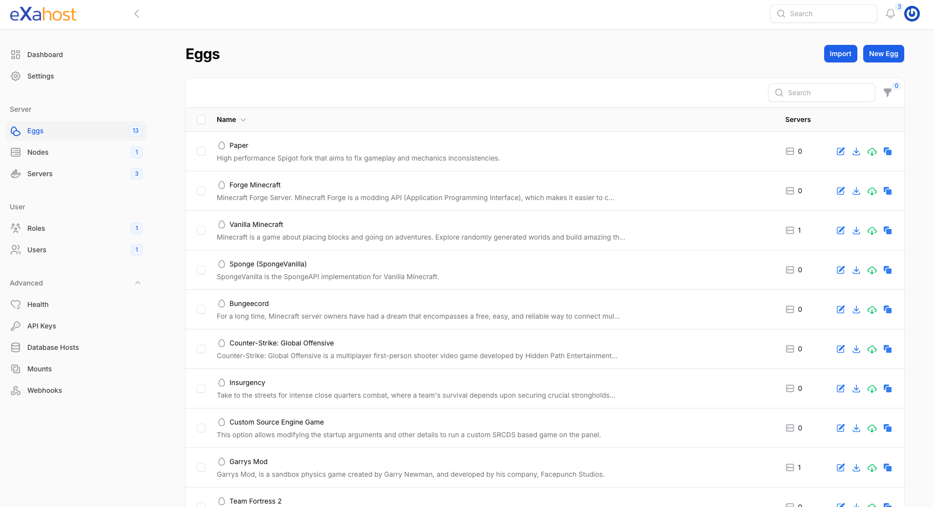 Screenshot von Pelican Gameserverpanel